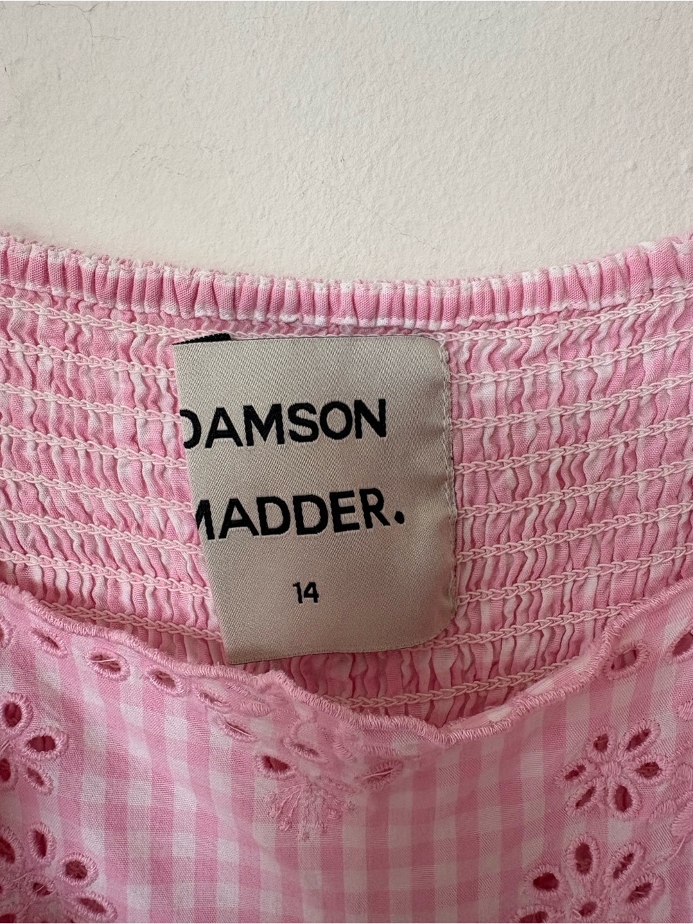 Damson Madder Rhea Puff-Sleeve Midi Dress Pink Gingham Sz US 10 - Picture 8 of 16